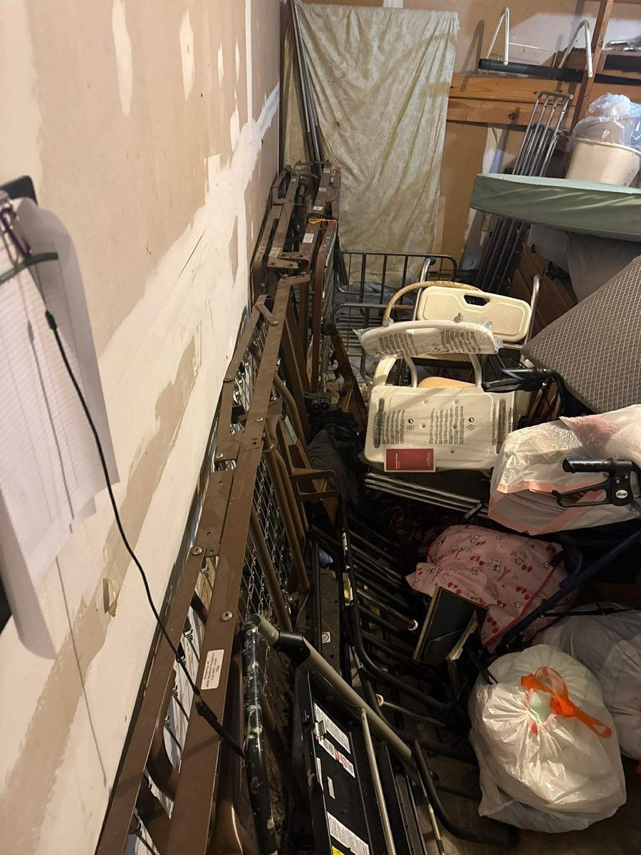 Patio and storage cleanout with old furniture and items